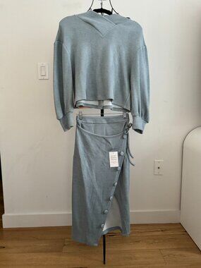 Petite Studio NYC Ellis Sweater and Skirt Matching Set Dusty Blue